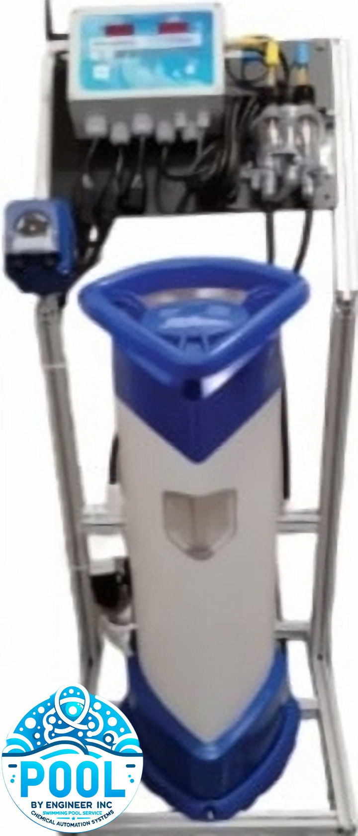 Tall automatic feeder tower from the Pool By Engineer chemical collection